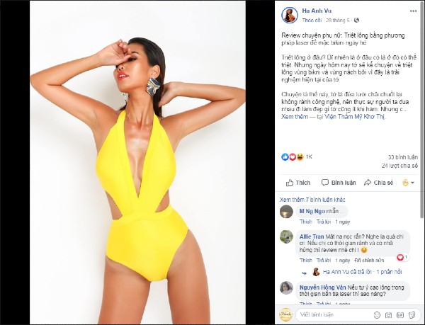 Siêu mẫu Vũ Hà Anh tư vấn mọi người triệt lông trên Facebook